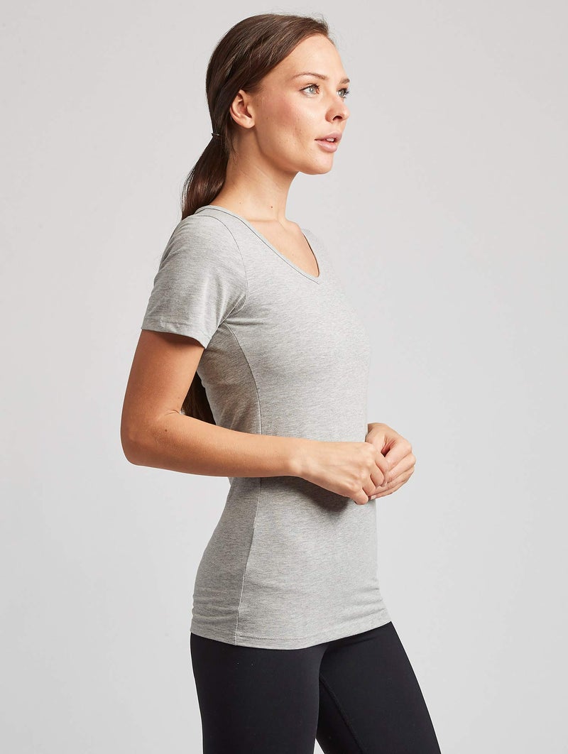 Kalon Women's 4-Pack V-Neck T-Shirt Base Layer (Medium, Black/Greys) - Image 3